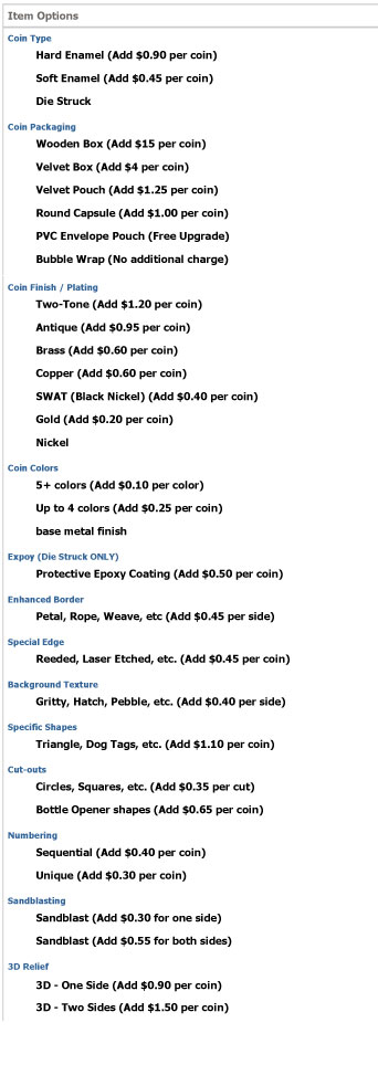 Design-A-Coin OPTIONS